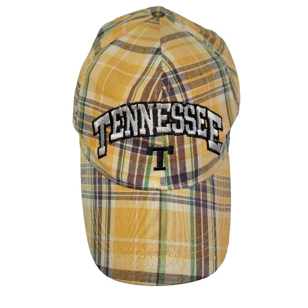 Tennessee Hat Cap Adult One Size Orange Plaid Adjustable Hook & Loop Logo Preppy